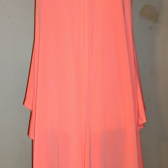 Hugh Sale dress in trendy neon in coral midi dress crossing vertical ruffle - Picture 5 of 7